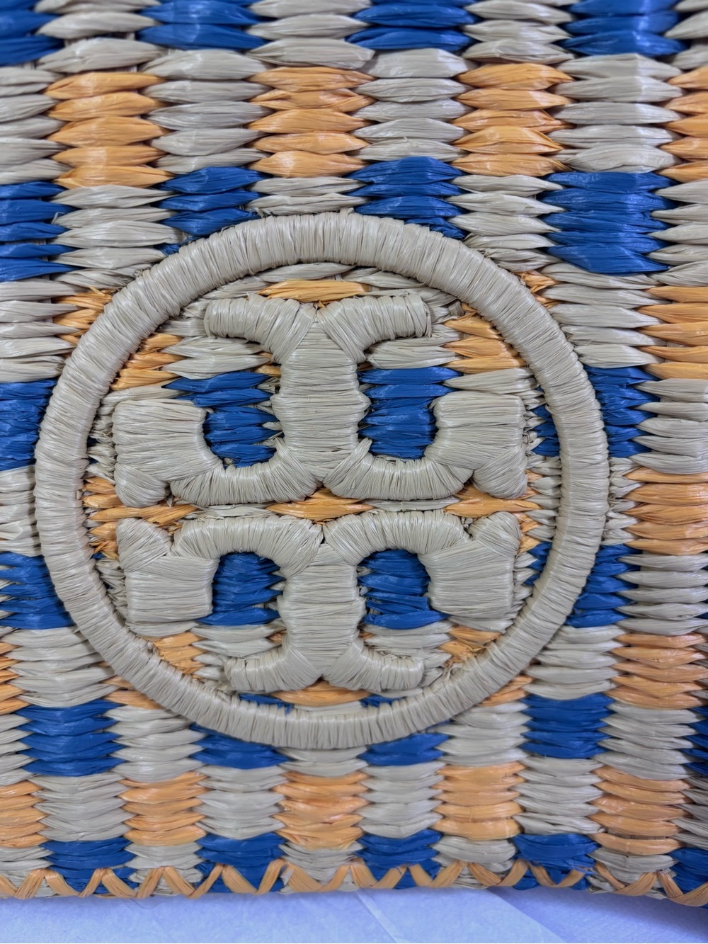 Tory Burch Ella Raffia Pouch. Deep Turquoise. - Picture 11 of 15
